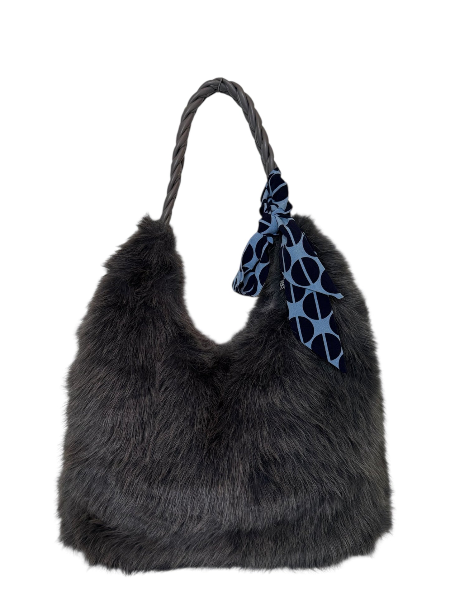 Kuschelige Fell Shopper Tasche in Grau mit Deko Tuch