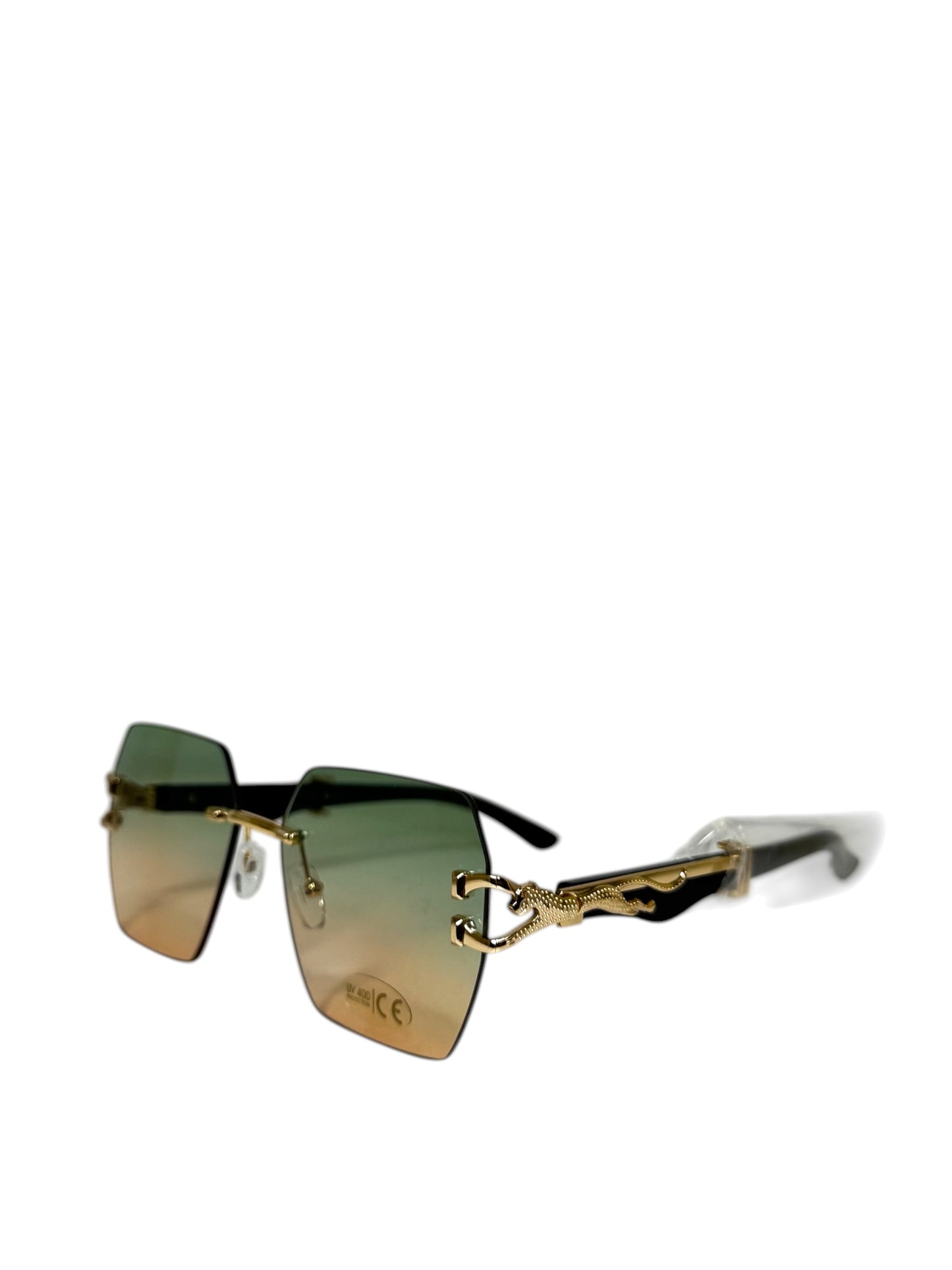 Damen Sonnenbrille trendig & elegant in der Farbe Schwarz/ Tönung Grün/Orange