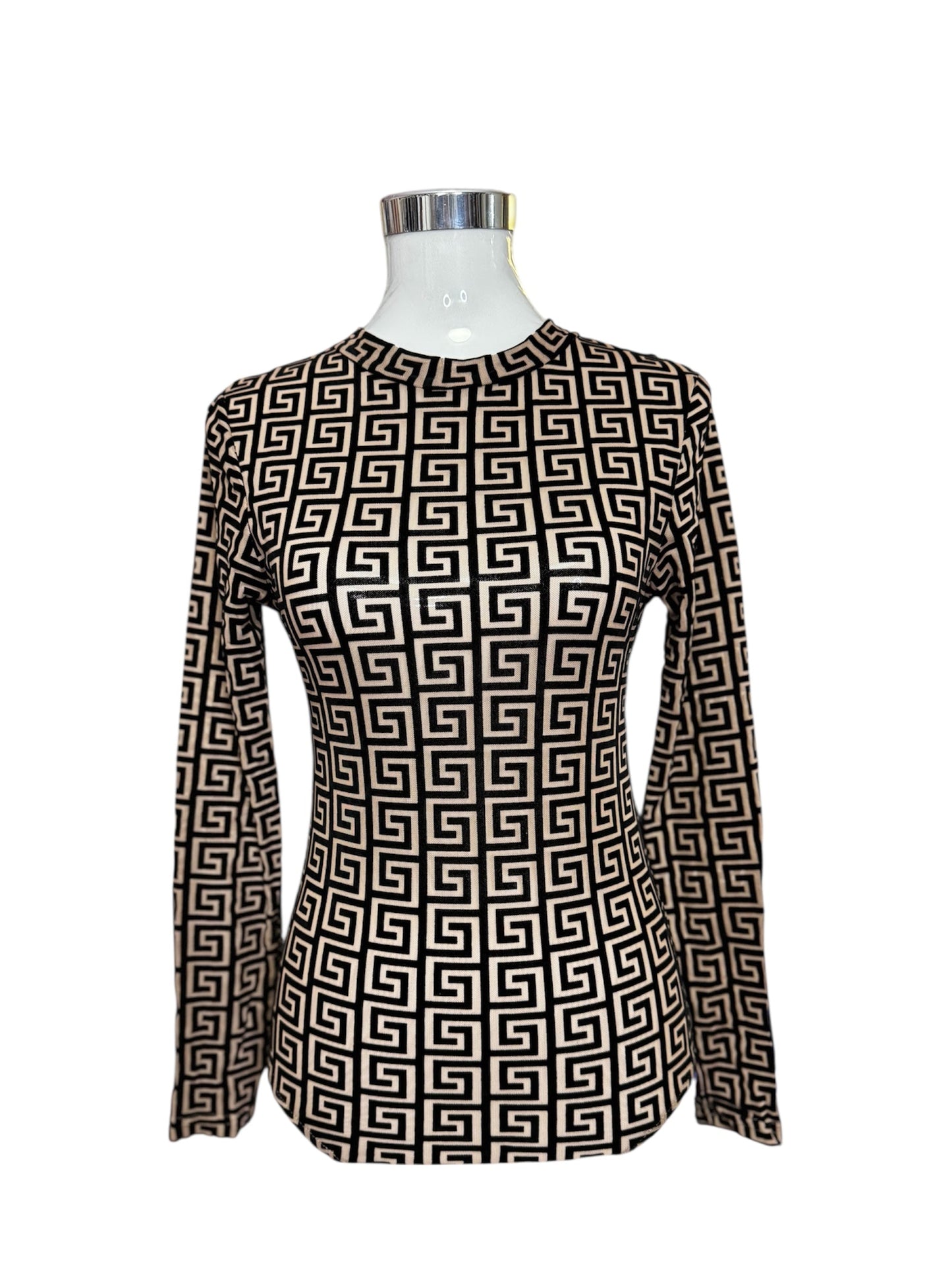 Eleganter Body-Pullover in Beige & Schwarz mit modernem Statement-Muster