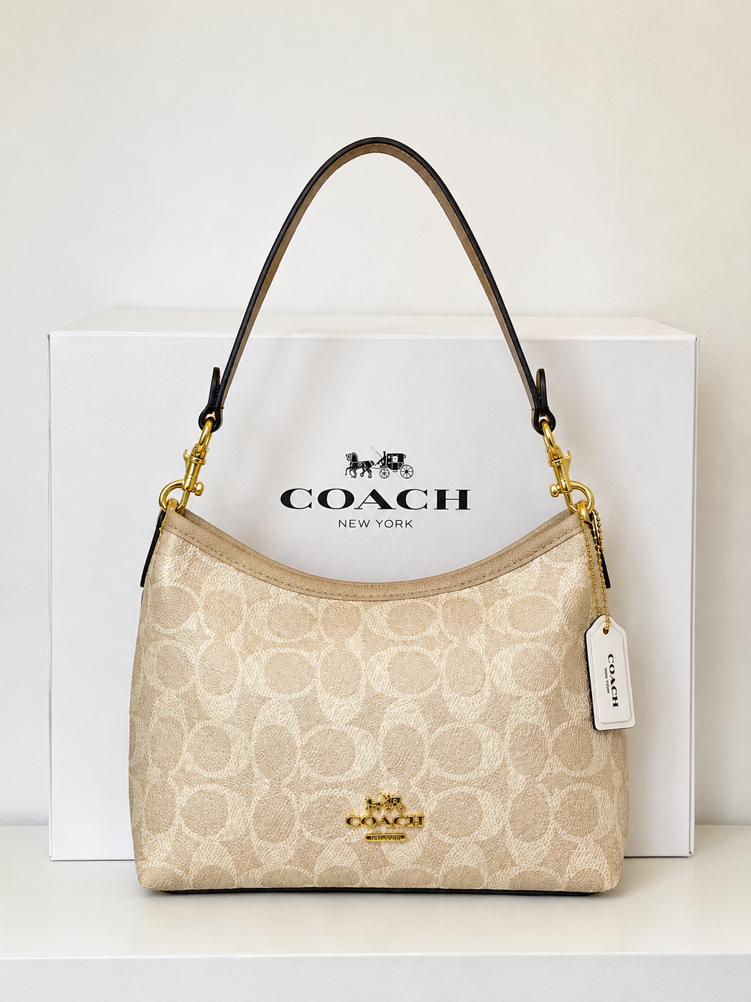 Damen Handtasche trendig & elegant in der Farbe Beige/Kaffee