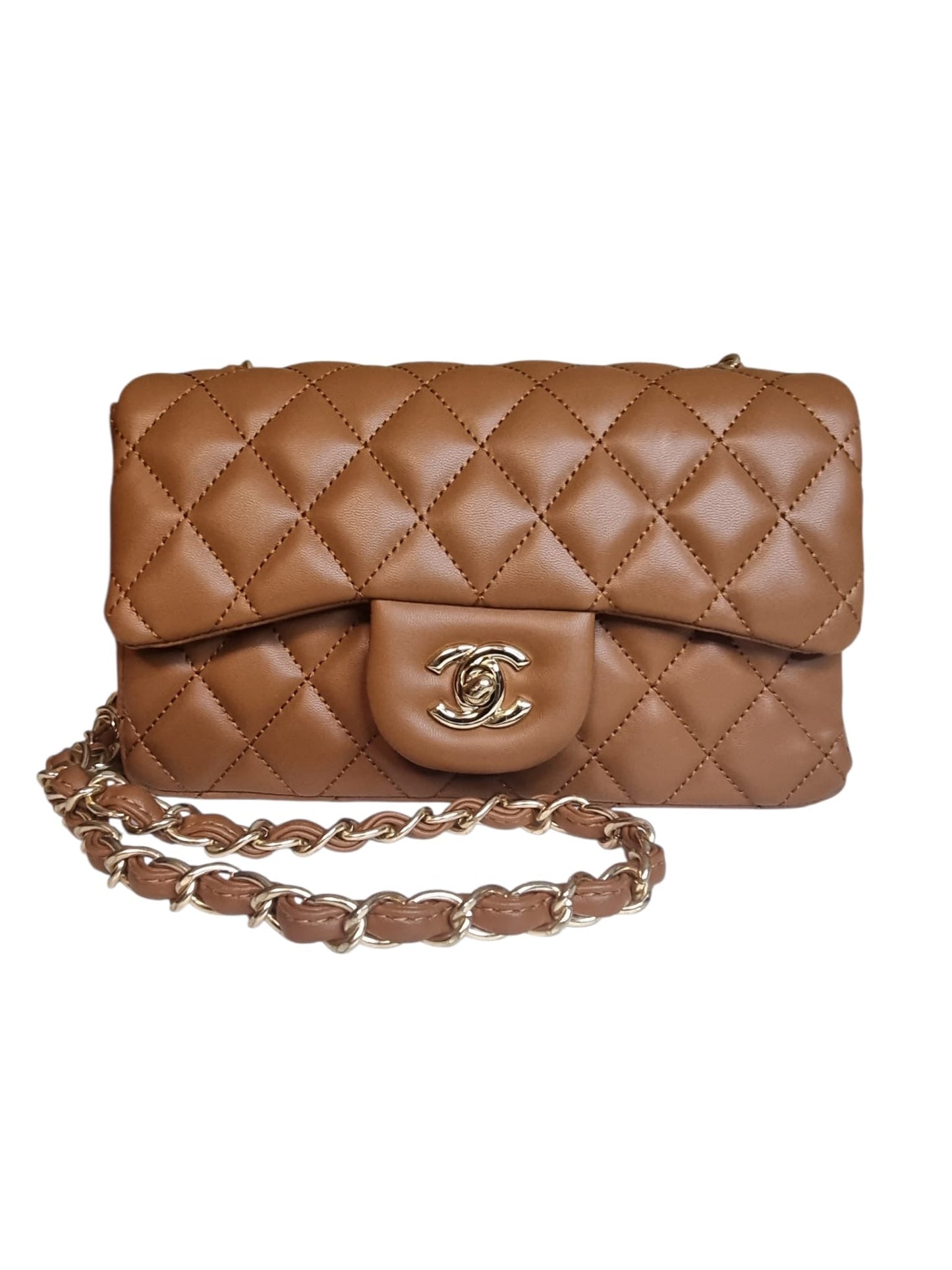 Damen Umhängetasche trendig & elegant in der Farbe Kaffe/Cappuccino Details Gold klein