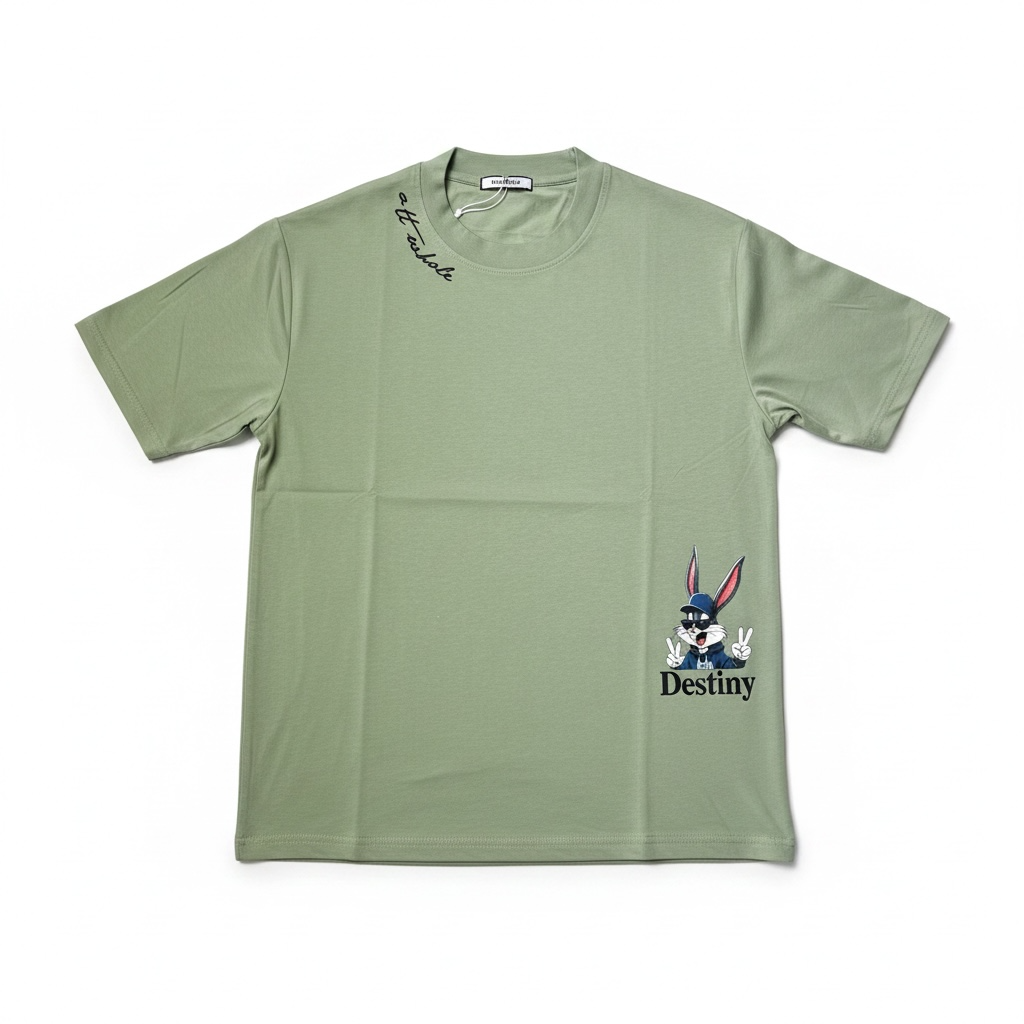 Unisex T-Shirt in Grün mit Bunny Print, Trendy & Streetstyle Größe L