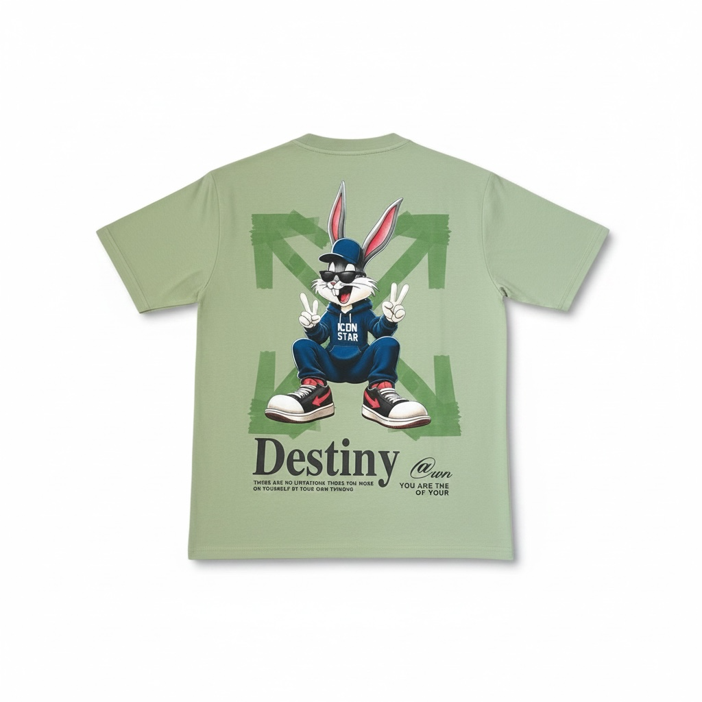 Unisex T-Shirt in Grün mit Bunny Print, Trendy & Streetstyle Größe L