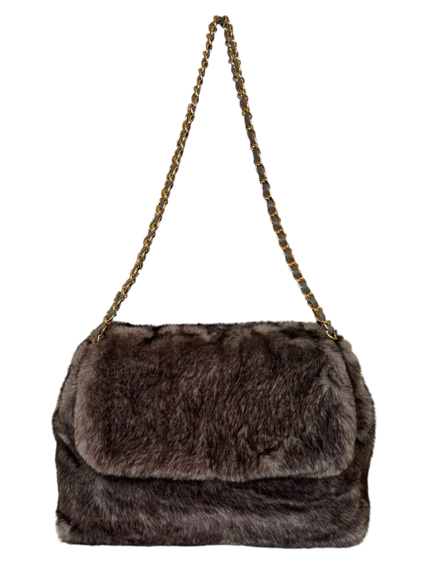 Elegante Fell-Schultertasche in Dunkelbraun mit Goldkette