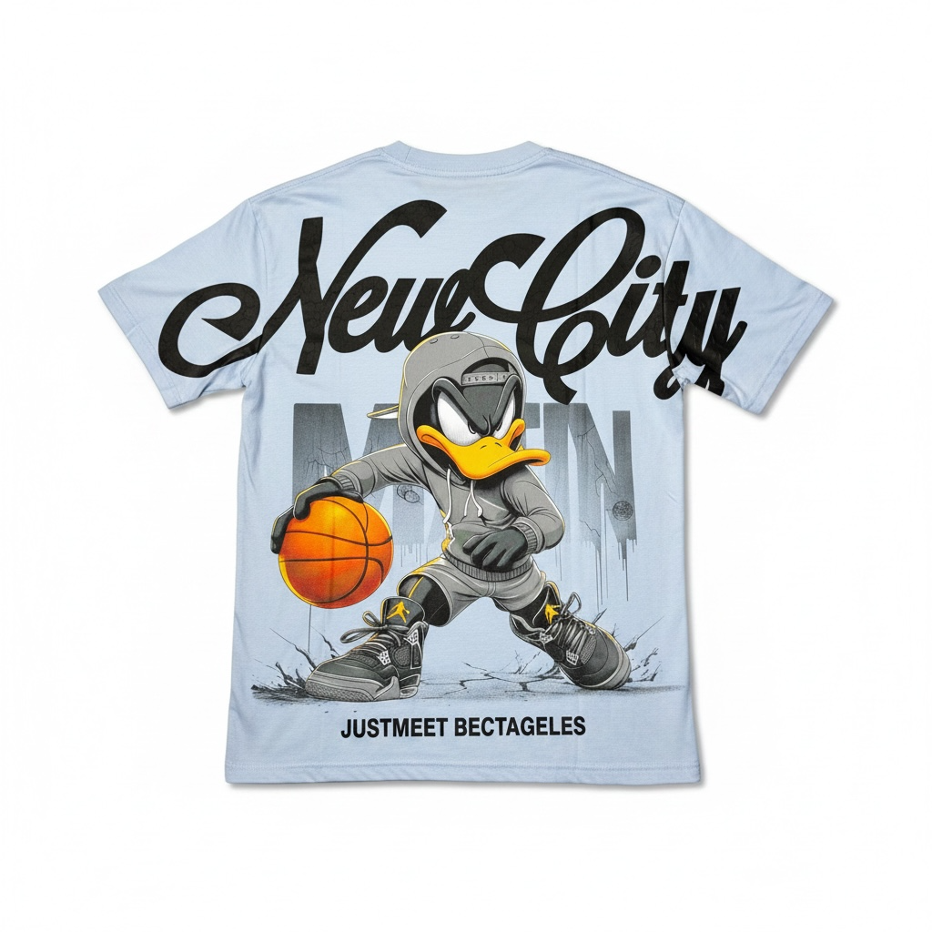 Unisex T-Shirt in Hellblau mit Duck Print, Sportlich & Streetstyle Größe M