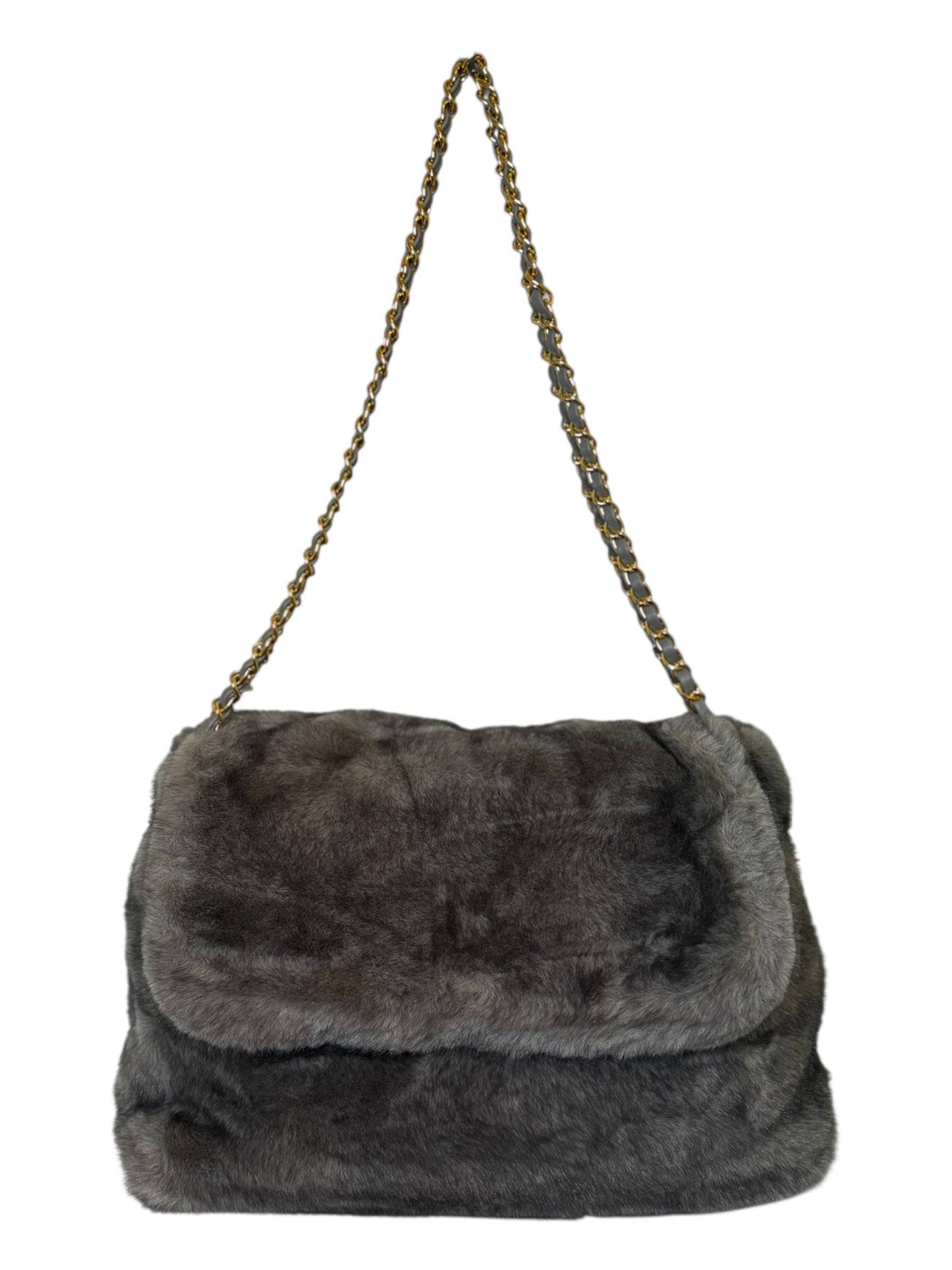 Elegante Fell-Schultertasche in Grau mit Goldkette