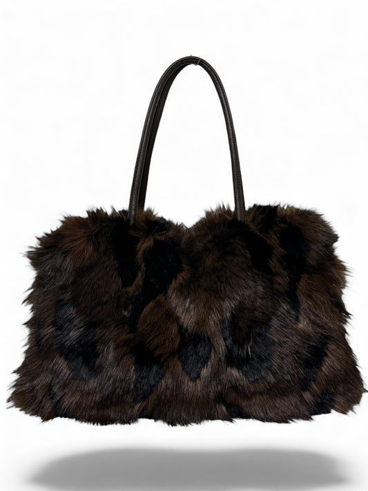 Kuschelige Fell Shopper Tasche in Braun/Schwarz