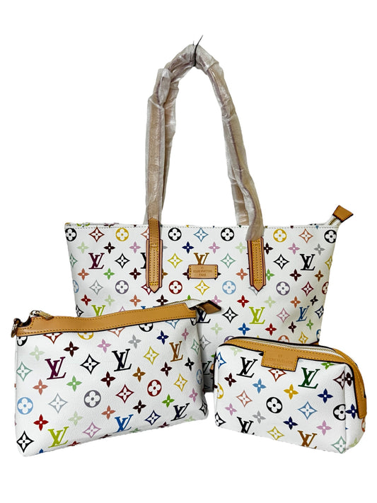 Damen Handtasche 3teilig trendig & elegant in dem Farbenmix Weiß