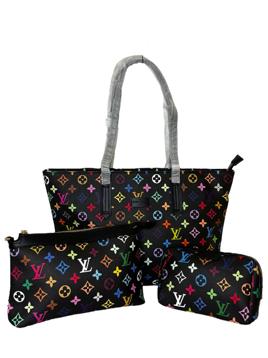 Damen Handtasche 3teilig trendig & elegant in dem Farbenmix Schwarz