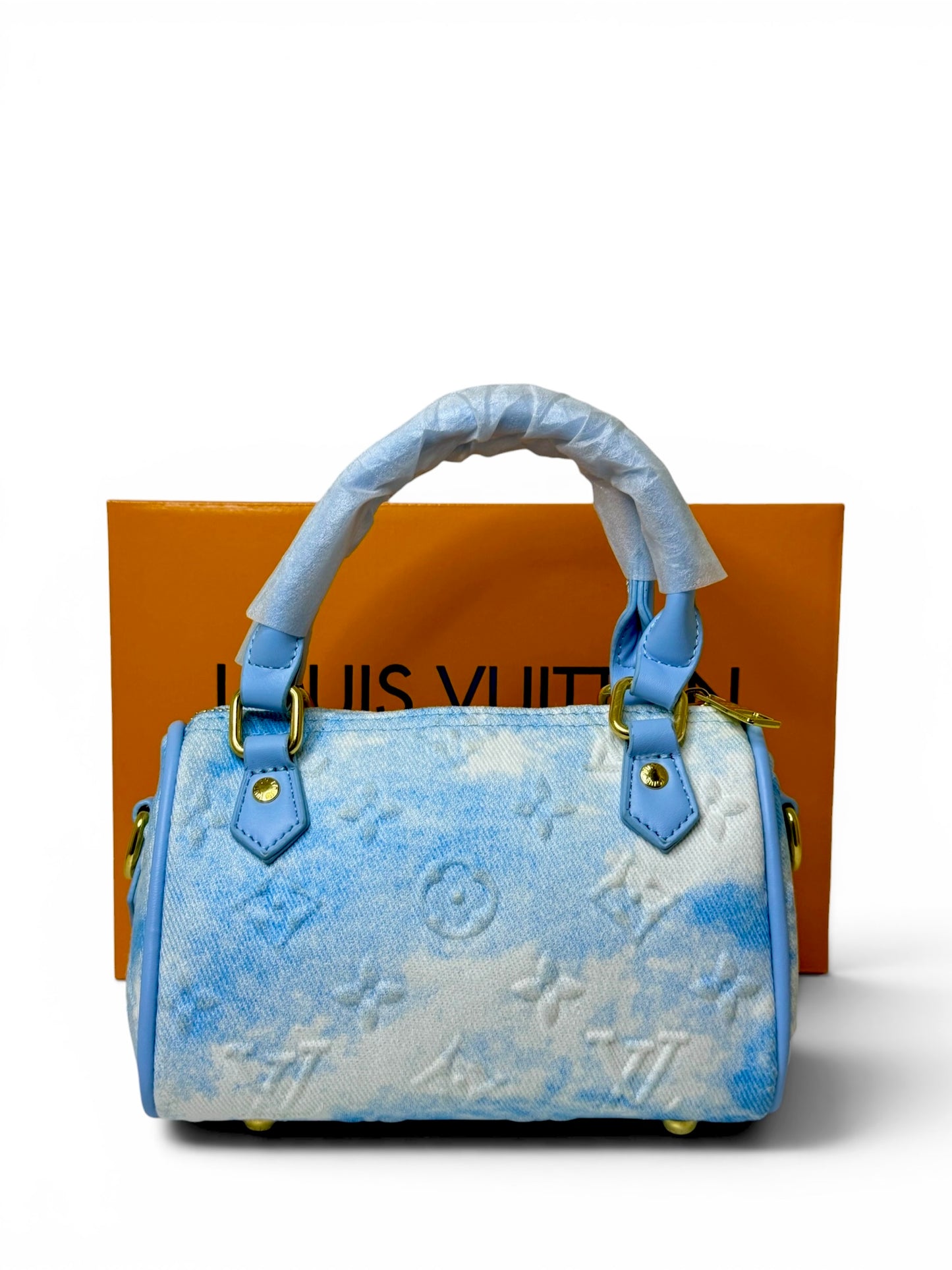 Damen Handtasche trendig & elegant in der Farbe Babyblau/Weiß 16cm