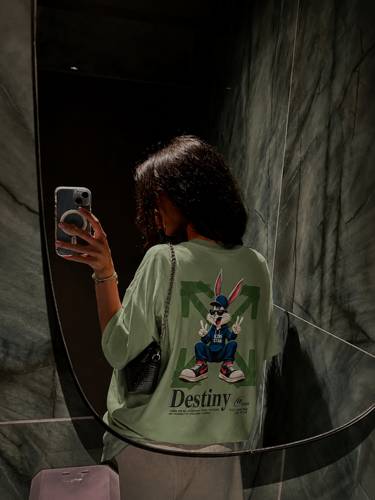 Unisex T-Shirt in Grün mit Bunny Print, Trendy & Streetstyle Größe L
