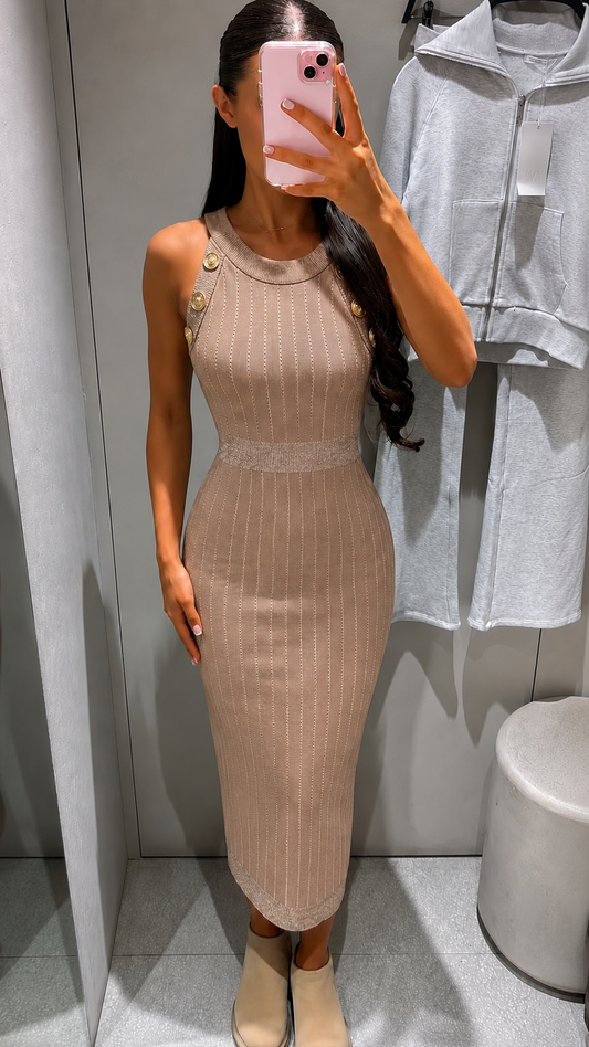 Damen Kleid Hauteng & Figurbetont, Trendig & Elegant in der Farbe Beige