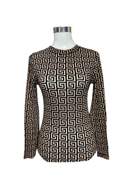 Eleganter Body-Pullover in Beige & Schwarz mit modernem Statement-Muster